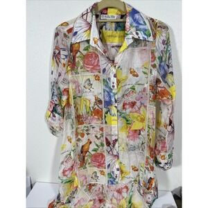 Bella Sky Women's Top Med  L/S Button Sleeve 3/4 Floral N1